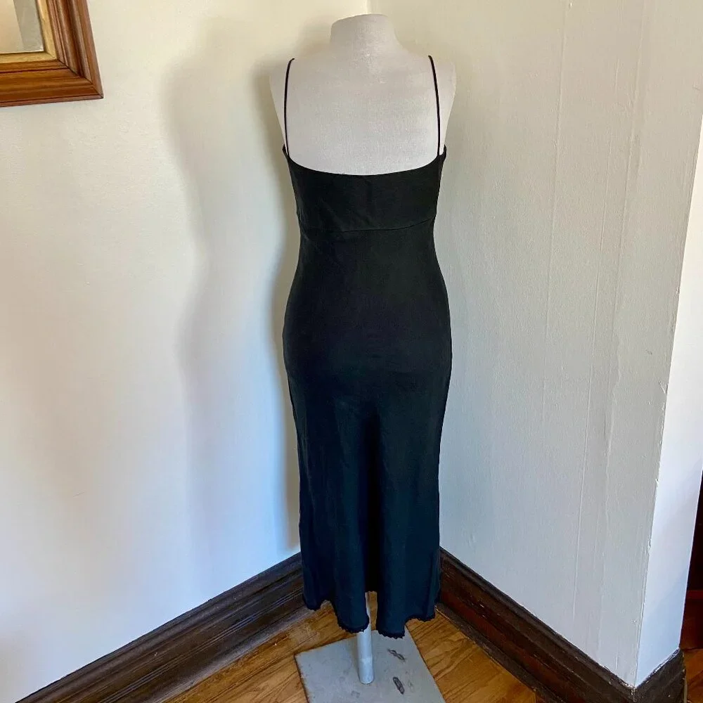 VTG 90s 2000 y2k Black Maxi Midi 100% Linen Milk Maid Dress Potrait Tie Sun Med - Picture 9 of 15